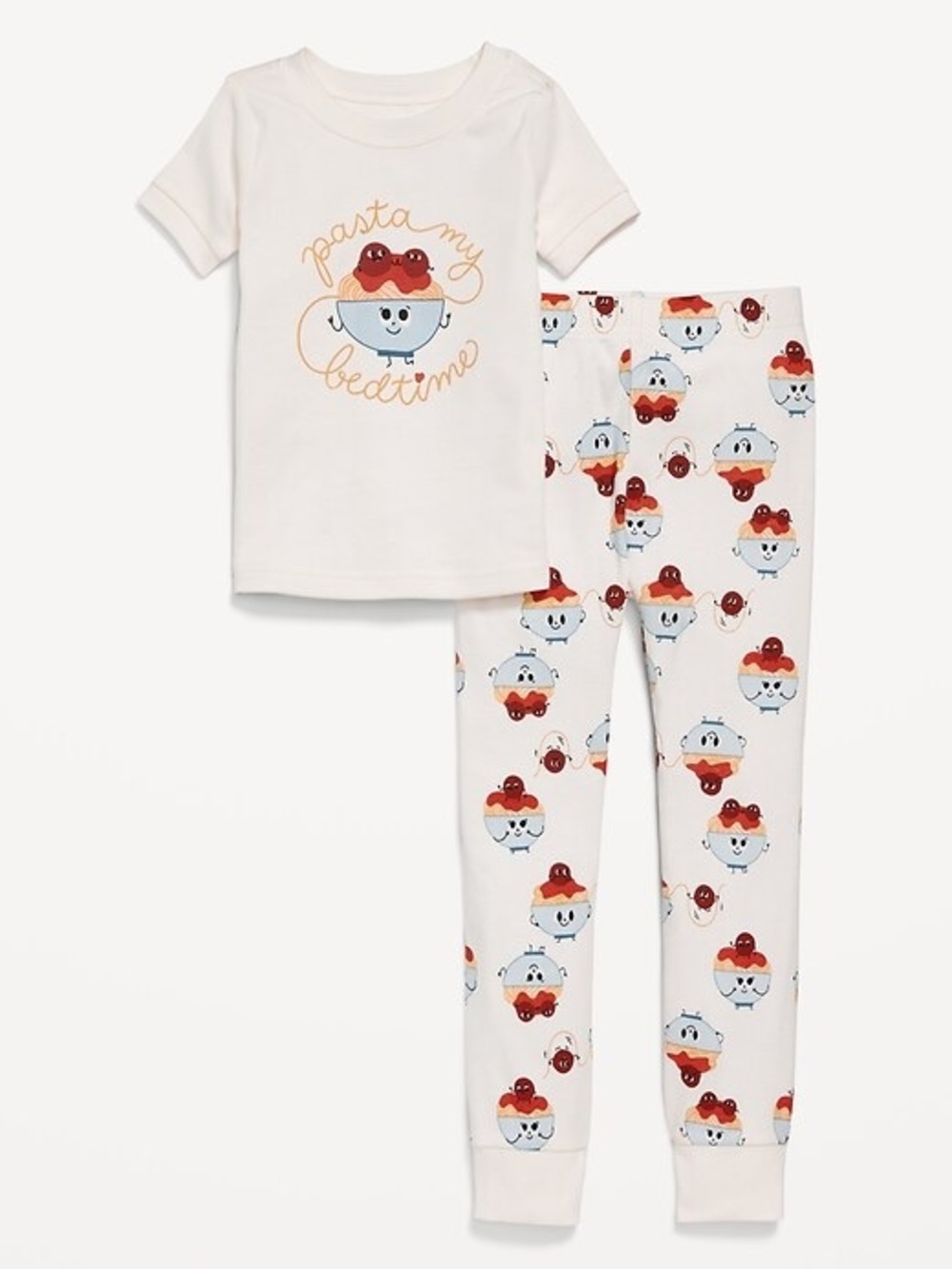 Old Navy Snug Fit Pajamas Short Sleeve Size 4T Pasta My Bedtime Print